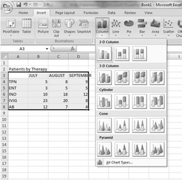 Creating Charts in Excel; Patients by Therapy Right Click the Insert tab Click
