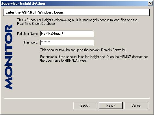If the ASP.NET machine (web server) is running Windows XP and the SQL Server database is not on the local machine, you are then prompted for the name and password for the ASP.