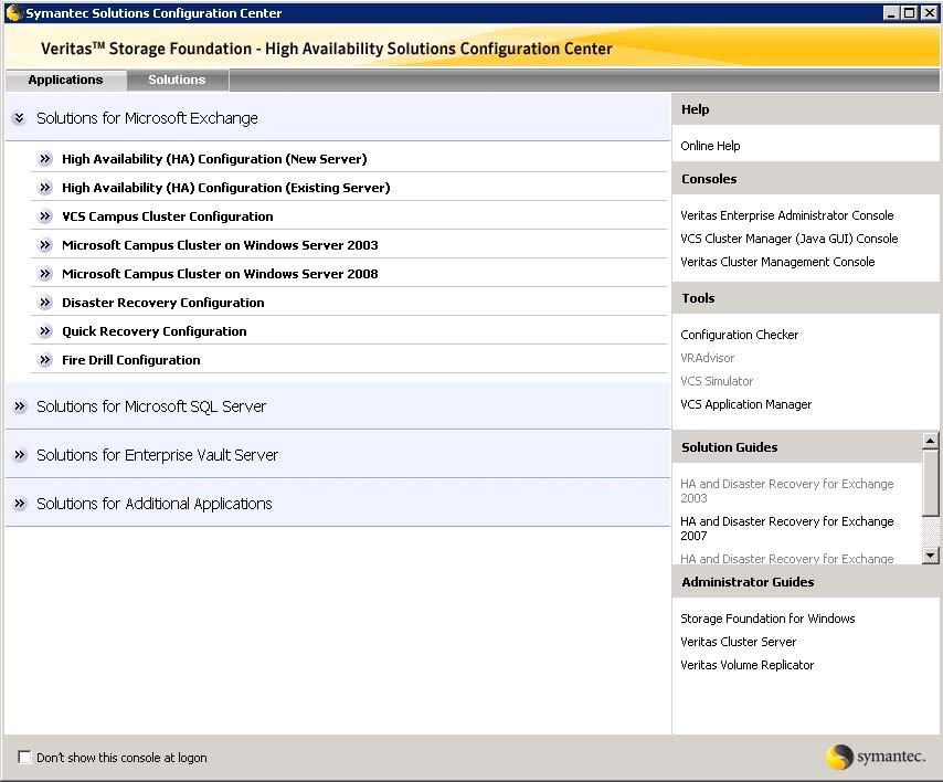 Using the Solutions Configuration Center Available options from the Configuration Center 15 Available options from the Configuration Center On the Applications tab, the Solutions Configuration Center