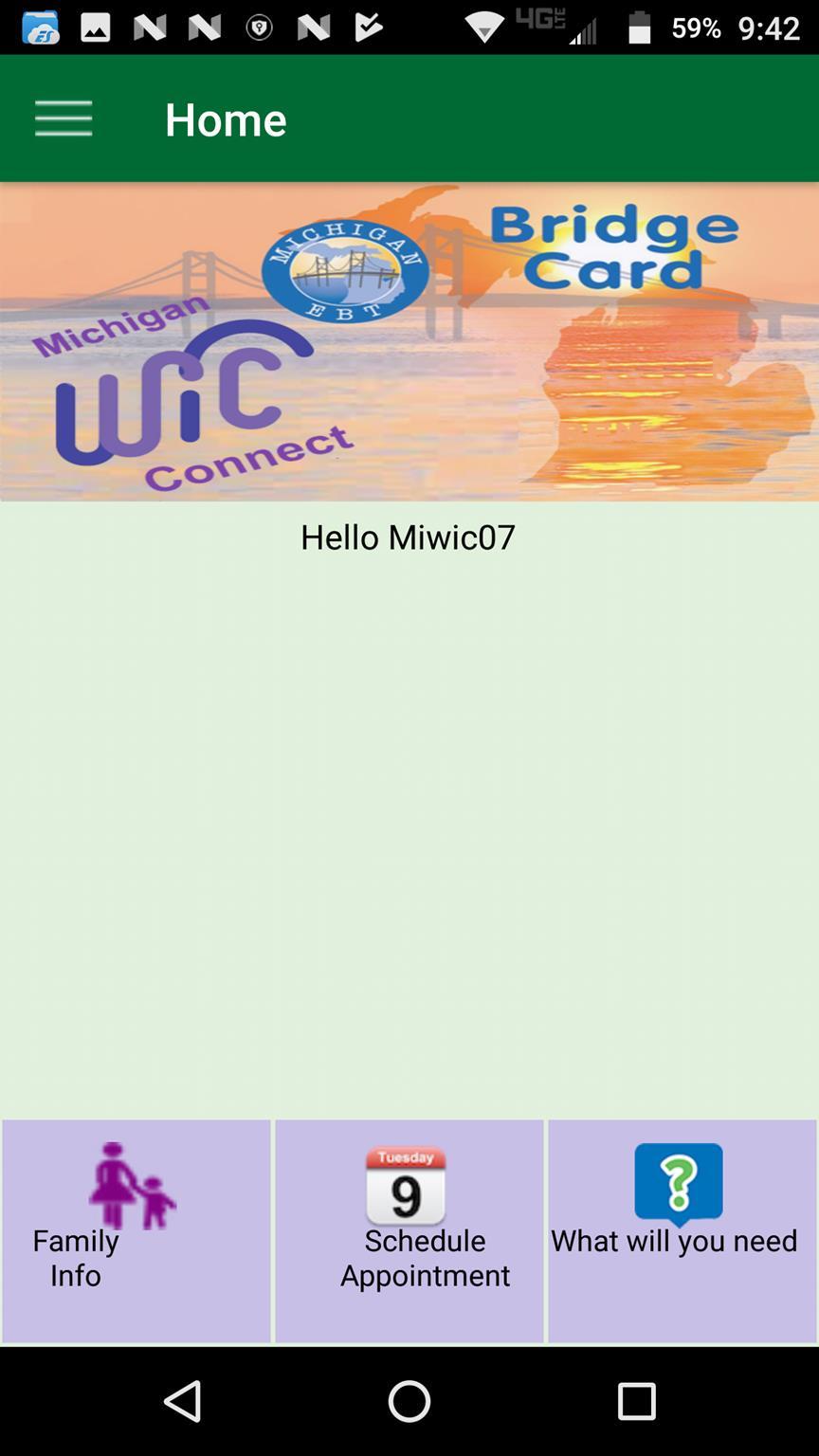 Home Screen After registering as a prospective WIC client,the home page