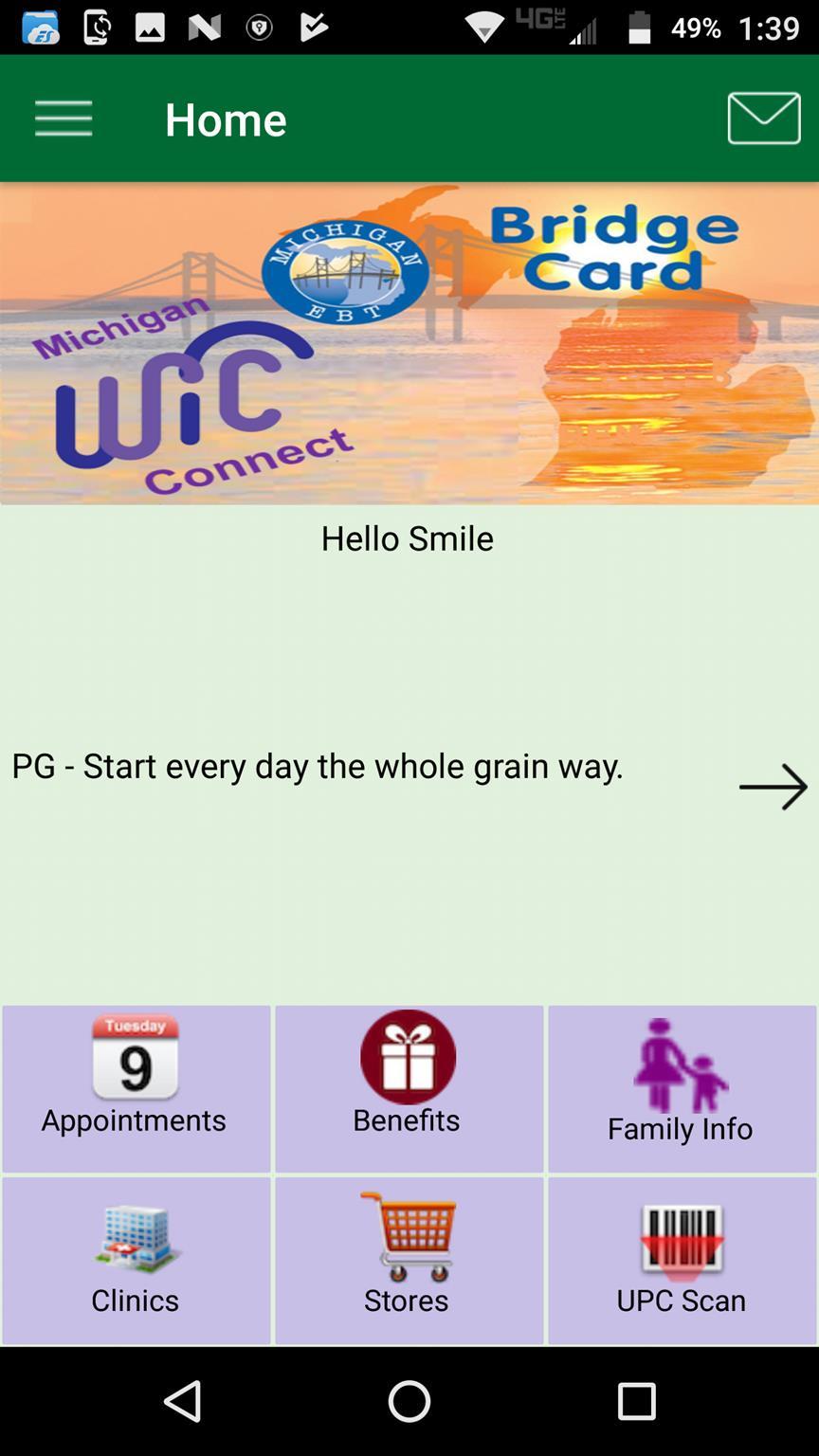 Home Screen After registering/login as Existing-WIC client,the home page screen