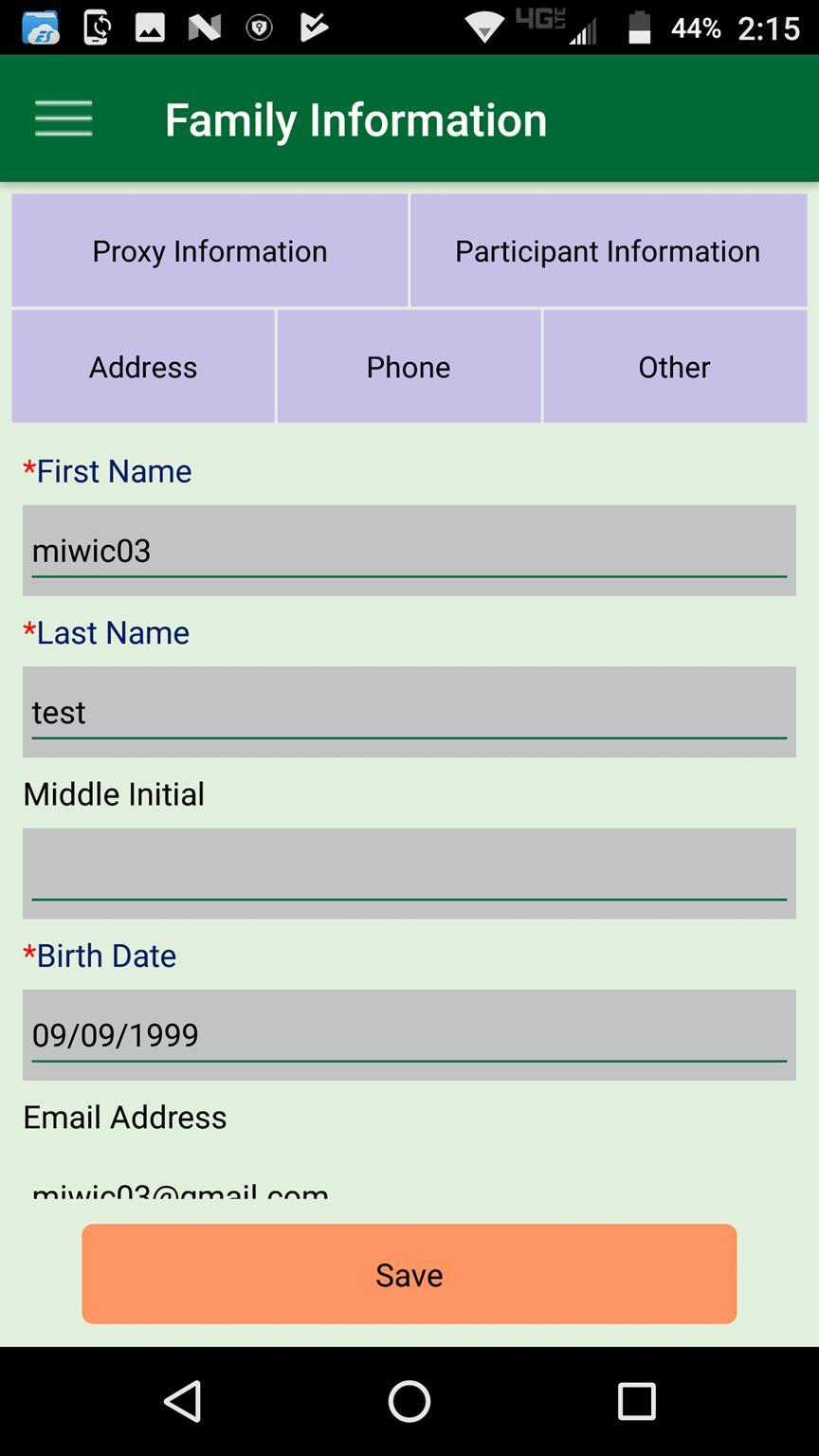 Family Information View WIC Client Family Information