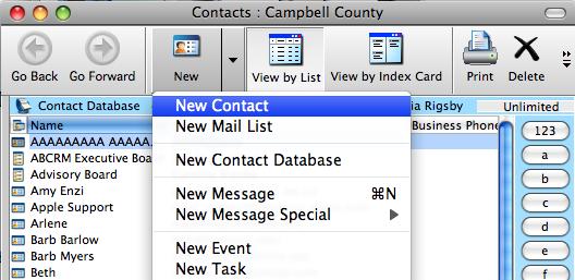 Contacts In the address book the user can type individual addresses or a personal mail list.