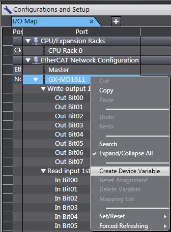 7. Connection Procedure 4 Right-click the row for Node1 and GX-MD1611. Then, select Create Device Variable. 5 The Variable names and Variable Types are automatically set.