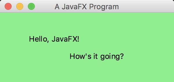 primarystage.settitle("a JavaFX Program"); // Launches the JavaFX application. This method is not required // in IDEs that launch JavaFX applications automatically.
