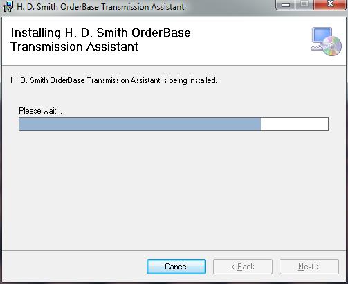11. The OrderBase Transmission Assistant window will appear as shown below. This window states Installing OrderBase Transmission Assistant. 12.