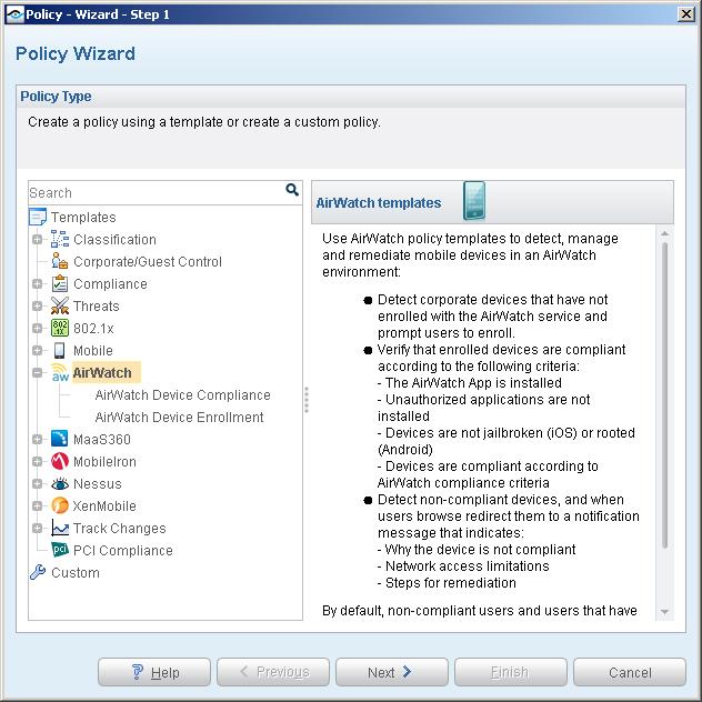 Run AirWatch Policy Templates This module provides the following policy templates to detect, manage and remediate mobile devices in a AirWatch environment: AirWatch Enrollment Policy Template