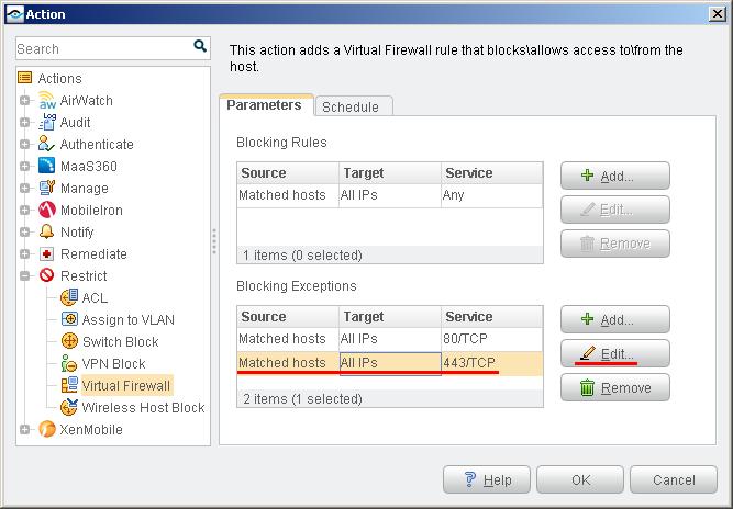 Configuring Virtual Firewall Actions Policy templates include optional Virtual Firewall actions that block user access to the corporate network.