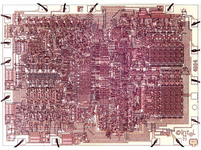 Intel 4004:1972 First micro-processor on a single chip 2 300 transistors 0.3 mm x 0.