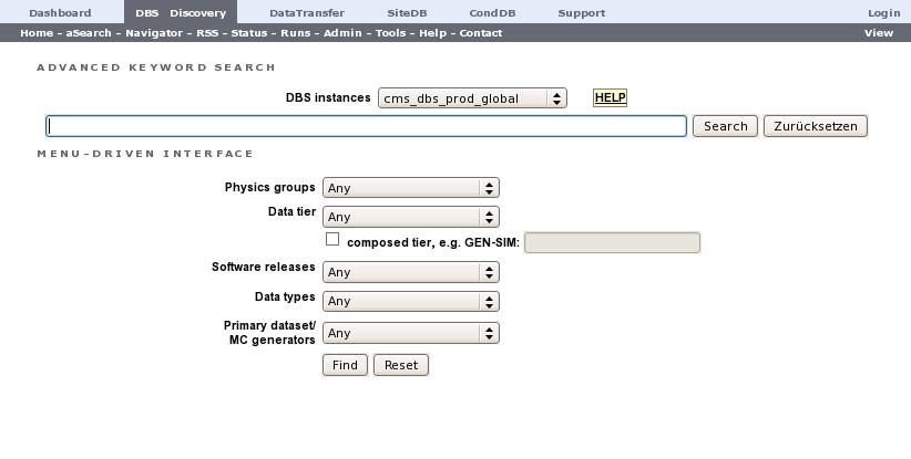 DBS Web Interface Webinterface for DBS searches: http://cmsweb.cern.