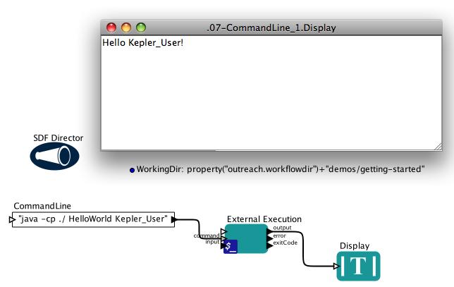Chapter 5 5.5.1. Opening the HelloWorld Application The workflow in Figure 5.42 uses the ExternalExecution actor to open the HelloWorld application, a simple Java program that ships with Kepler.