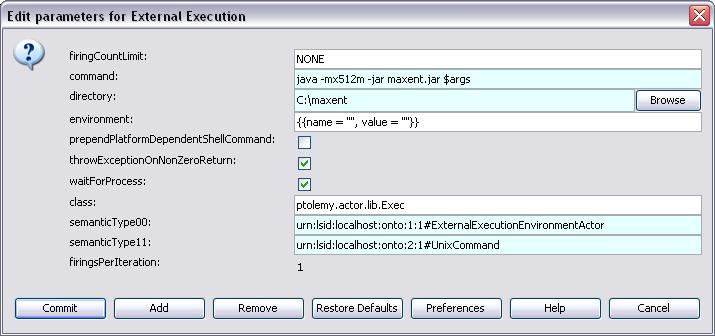 Chapter 5 Figure 5.47: The parameters of the ExternalExecution actor. 5. Drag and drop a Constant actor onto the Workflow canvas and connect it to the output port of the CommandLineExec actor.