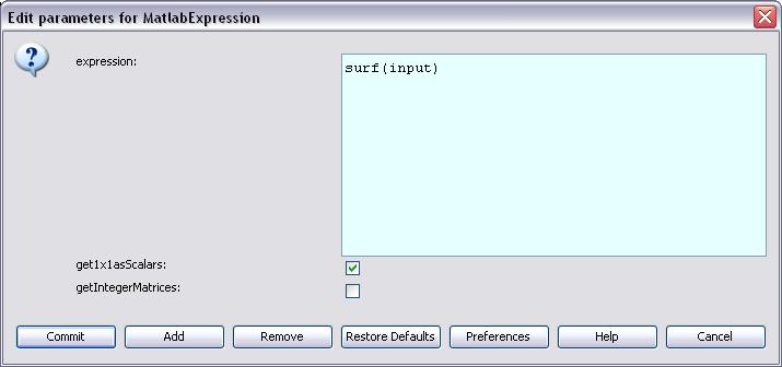 Chapter 8 Figure 8.25: Parameters of the MatlabExpression actor.
