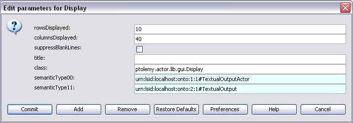 Chapter 3 parameters. Figure 3.17 shows a dialog box that contains the parameters of the Display actor. Figure 3.17: Parameters of the Display actor.
