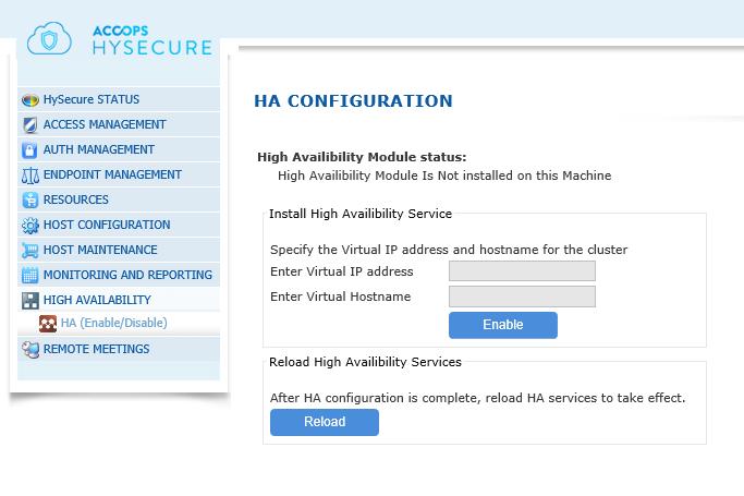 HA CONFIGURATION High Availability > HA Configuration screen displays