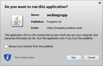 Choose to Trust content from this publisher and click Yes. 4. On the Sign-in page click Login with SSL client certificate.
