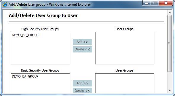 The selected user group(s) move from High Security User groups table to the User Groups table on the opposite side of the screen.