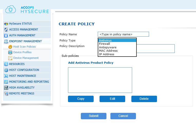 Click on the Add button. Policy Name: Policy identifier. Policy Type: Select Policy Type.