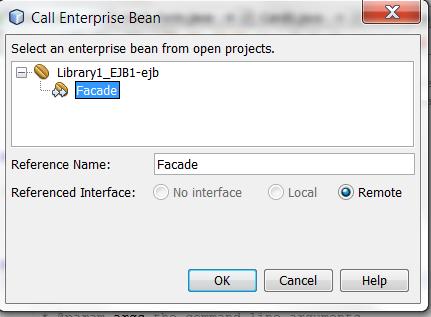 6.2.2. Creation of connection from the Facade Session Bean of Library1_EJB1-ejb