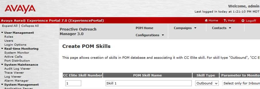 On the Configure CTI setup details, CMS setup details and POM Skills page, select Add Skill (not shown).