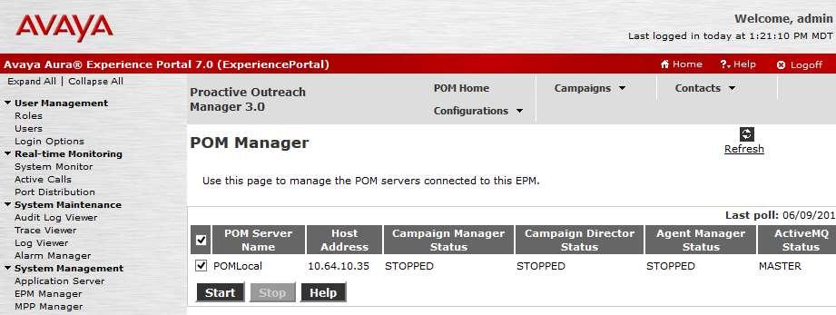 5.9. Start POM Server Once POM server is added, start it by navigating to Configurations POM
