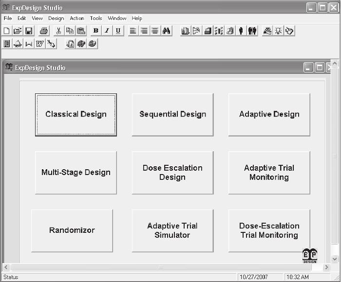 HOW TO DESIGN A TRIAL USING EXPDESIGN STUDIO 3 Figure 1.2 ExpDesign Studio startup window.