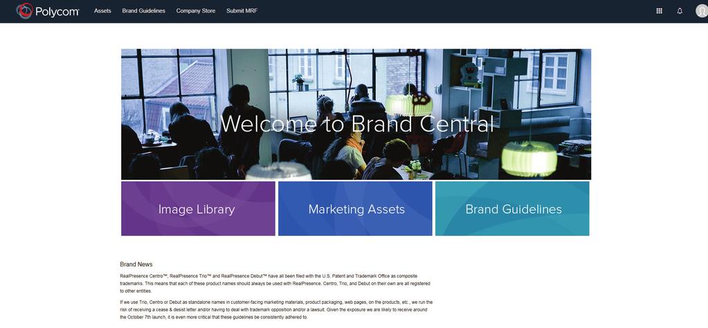 Homepage Search for assets View Brand Guidelines Visit Company Store or Submit a Marketing Request (MRF) View personal asset collection Notifications View profile or logout Click Image Library to