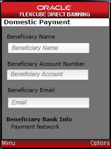 Domestic Transfer Domestic Payment Beneficiary Name [Mandatory, Input Box, 35] Enter the appropriate Beneficiary Name in the respective input field.