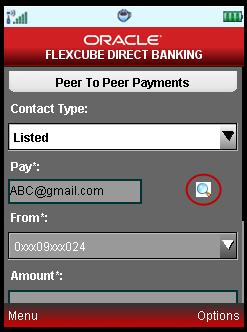 P2P Payments Continue with the selected Contact Type The following fields appear. 6. Enter the required information for the respective fields.