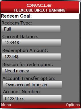 Options Available for Goal Redeem Goal Submit [Action Button] Click Submit to submit the details.