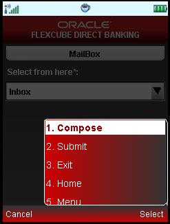Mail Box Compose from Options 16. Select the Compose option to compose any message. You can also view Alerts & Tasks by selecting those options from the first screen shown above. Mailbox 17.