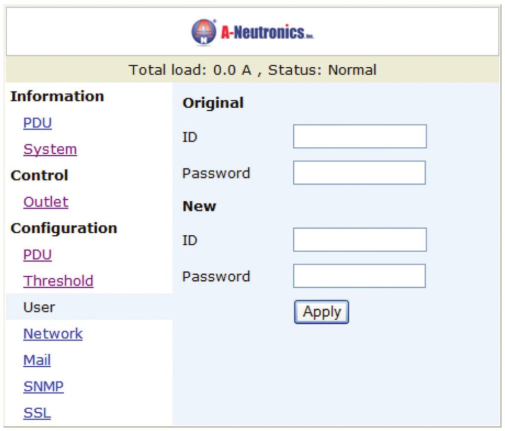 Web Interface Configuration: User Change ID and