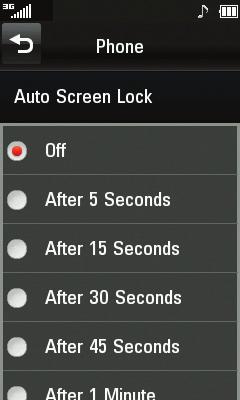 Settings Auto Screen Lock This allows you to set the amount of time before your screen locks automatically.