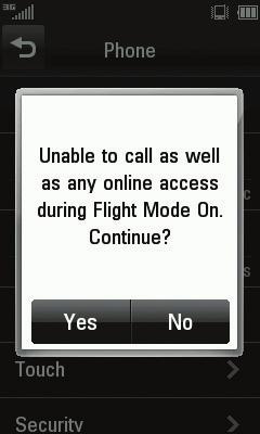 wireless network is prohibited. If you set the flight mode, you will be prompted to confirm your selection.