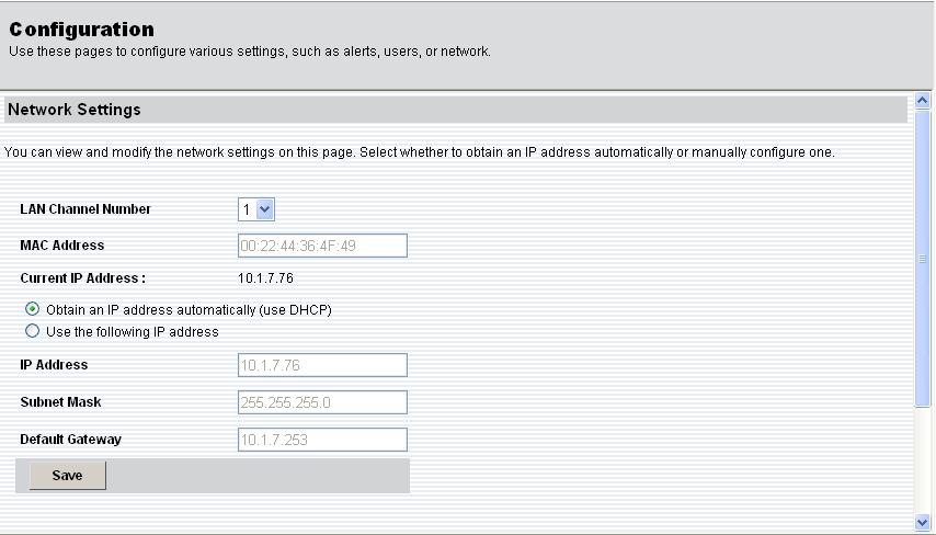 Network: Display and set IP address information. You can view and modify the network settings on this page.