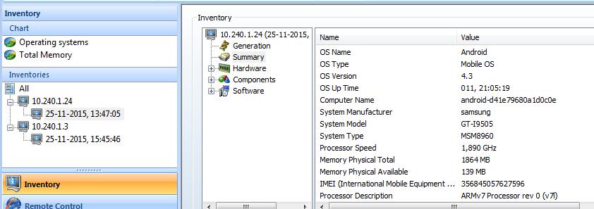 List view providing an overview based on most recent inventory per computer / device. Easily access a detailed view per computer / device through the hierarchical inventory structure.