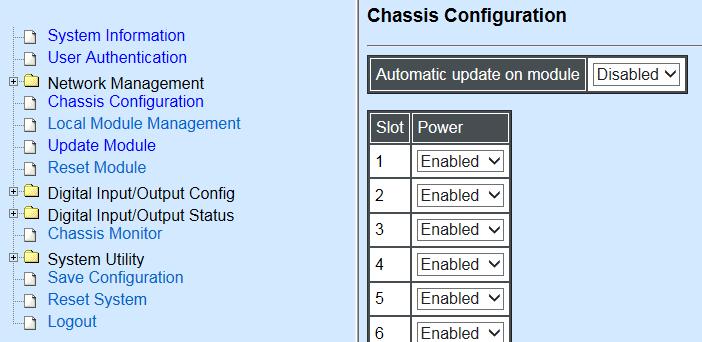 Automatic update on module: Click drop-down box to enable or disable automatic update on module.