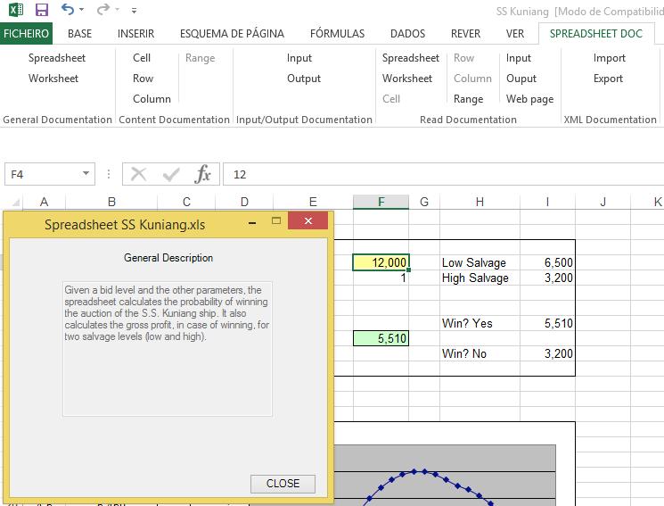 4. 2. SPREADSHEETDOC FEATURES Figure 4.1: The Spreadsheet button wizard to read the spreadsheet documentation. selected worksheet. As the wizard shown is similar to the one in Figure 4.