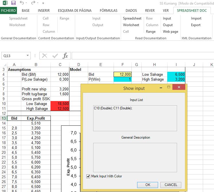 4. 2. SPREADSHEETDOC FEATURES In Figure 4.5 we show a worksheet with two colours represented.