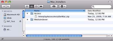 6 Open the Access folder and double-click the file InterplayAccessInstallerMac.zip. 3 Locate and double-click the installer application. The Main Menu window appears.