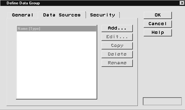 32 Data Groups 4 Chapter 3 6 In the Data Sources window, select Add to open the Define Data Sources window. 3 Select or specify the SAS filename of your data source.