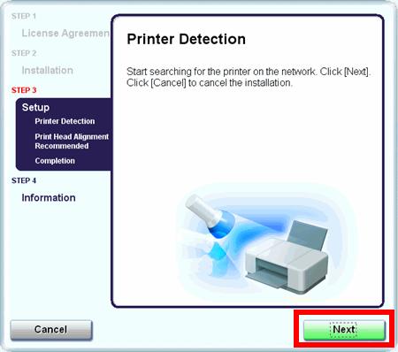 Installing The MG8120 Software Step 7 When the Printer Detection screen appears, click Next.