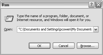Click Open to return to the Run dialogue with the setup.exe file selected.