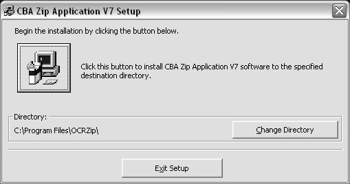 The default location for the installation, C:\Program Files\OCRZip\, is displayed in the dialogue.