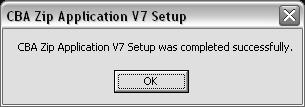 The CBA Zip Application V7 Setup Error dialogue will be displayed. The reason for the error message is that the installer attempts to register the msxml4r as if it is an ActiveX file which it is not.