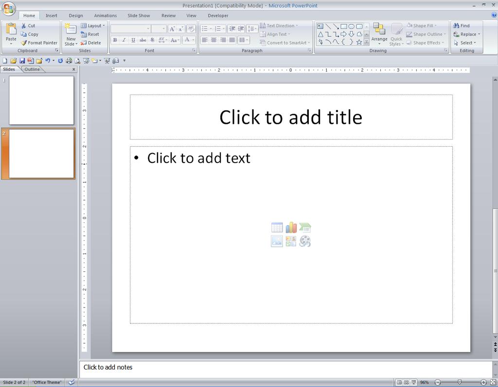 Getting to know PowerPoint What happens when you open PowerPoint When you open the application, the main PowerPoint window appears with a blank slide.