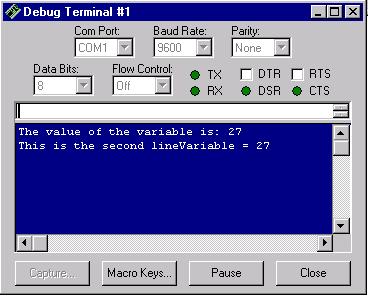 The DEBUG command controls the output to the debug window. It can be used to print text, the values of variables, as well as control the output screen appearance.