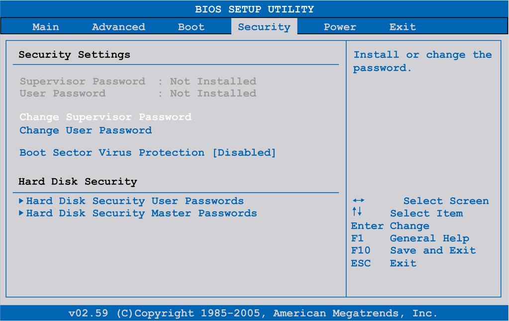 PS-4700/4800 Series (Atom N270 / Core 2 Duo P8400 Pre-installed Model) User Manual Security Menu Security Menu The following table shows the Security menu setting options: BIOS Setting Description