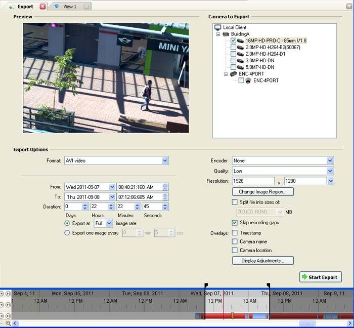 Exporting Figure A. Export tab for recorded video export 2. In the Format drop down list, select AVI video. 3. In the Camera to Export list, select the camera video you want to export. 4.