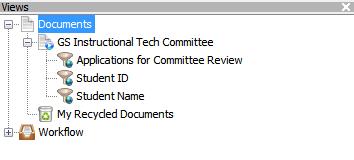 Application Retrieval By Committee Members Access Overview Within the navigation pane, expand the Documents View until the filter options for your committee are visible. There are four search options.